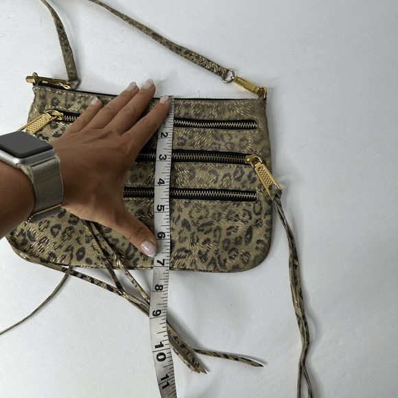 REBECCA MINKOFF 3 Zip Moto Crossbody Bag LEOPARD pouch suede small - Picture 4 of 6